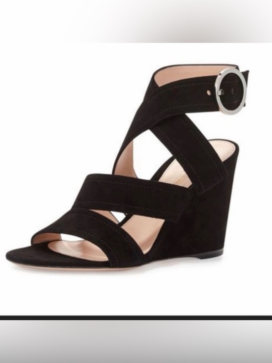 Gianvito Rossi Shoes - Gianvito Rossi black suede ankle wrap wedge sandals